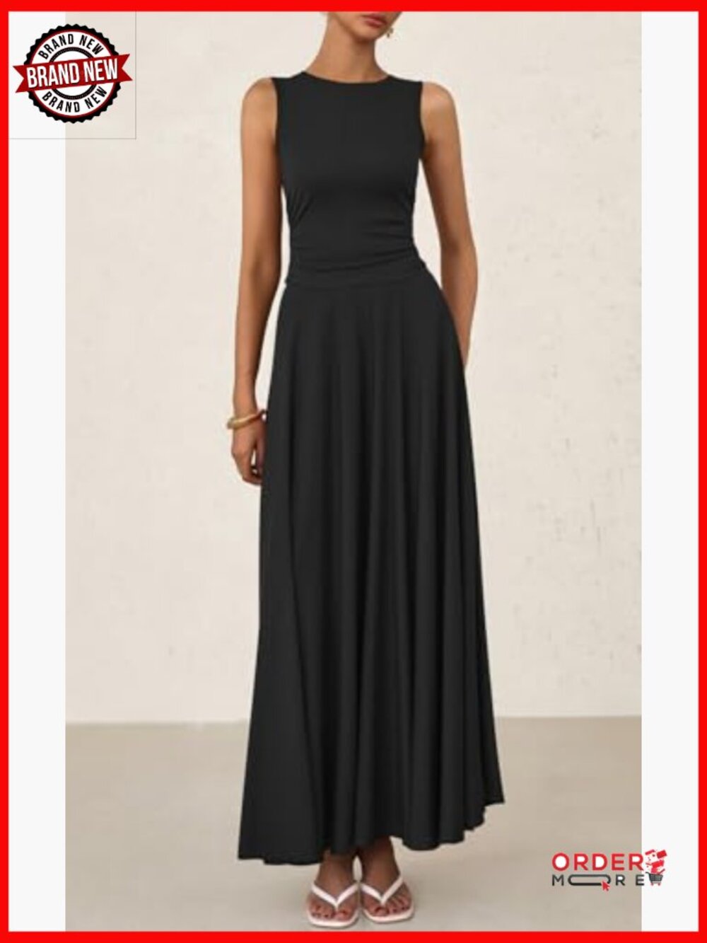 Casual Sleeveless Crewneck A-Line Maxi Dress Stretch Tank Flowy Long Dress - Picture 2 of 7